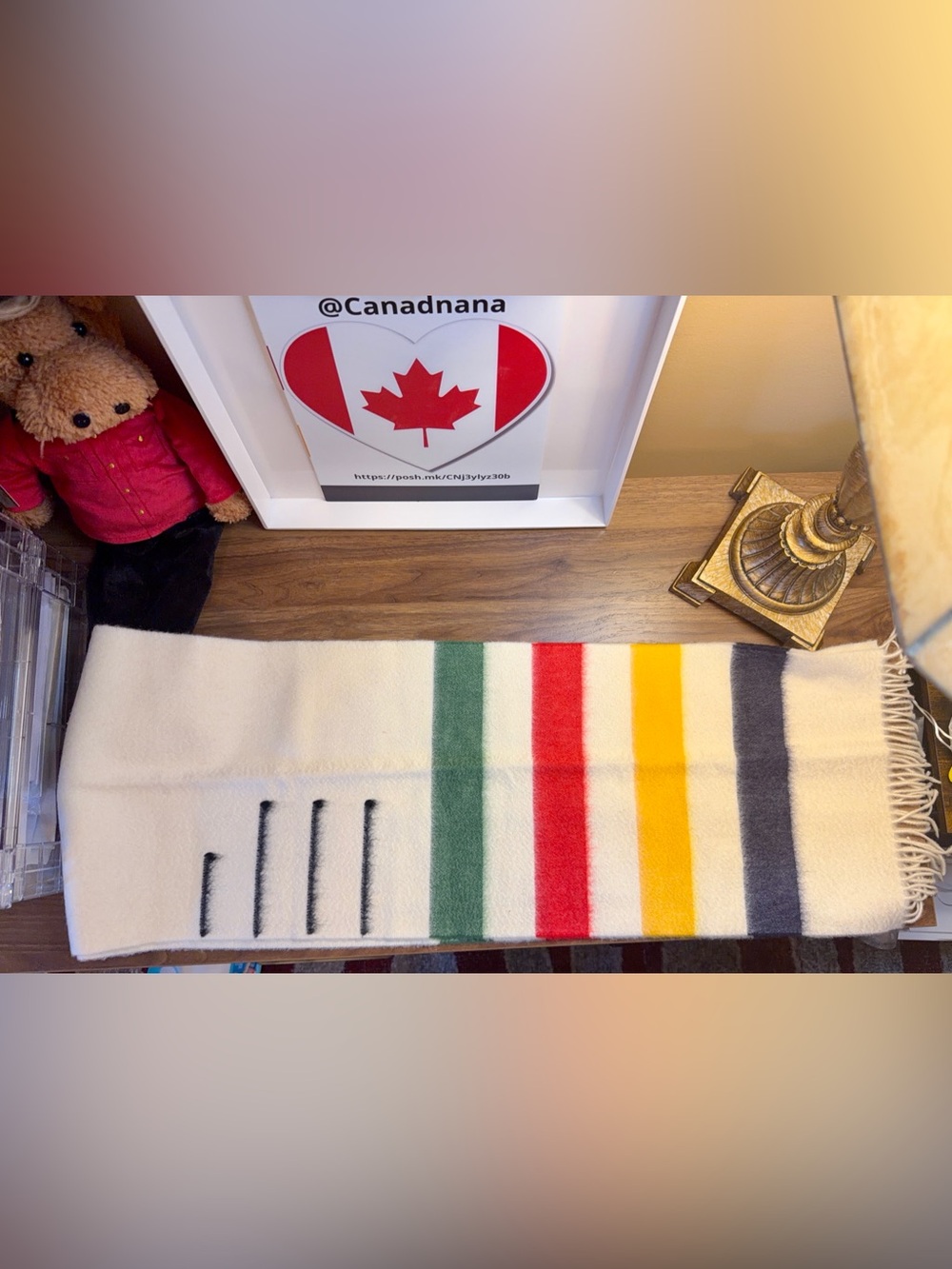 Hudsons's Bay Company 100% Cashmere Striped Scarf- by Johnston's of Elgin